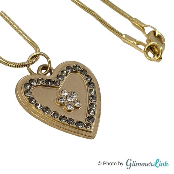 Heart Flower Crystals Gold Tone Pendant Necklace - Picture 6 of 9